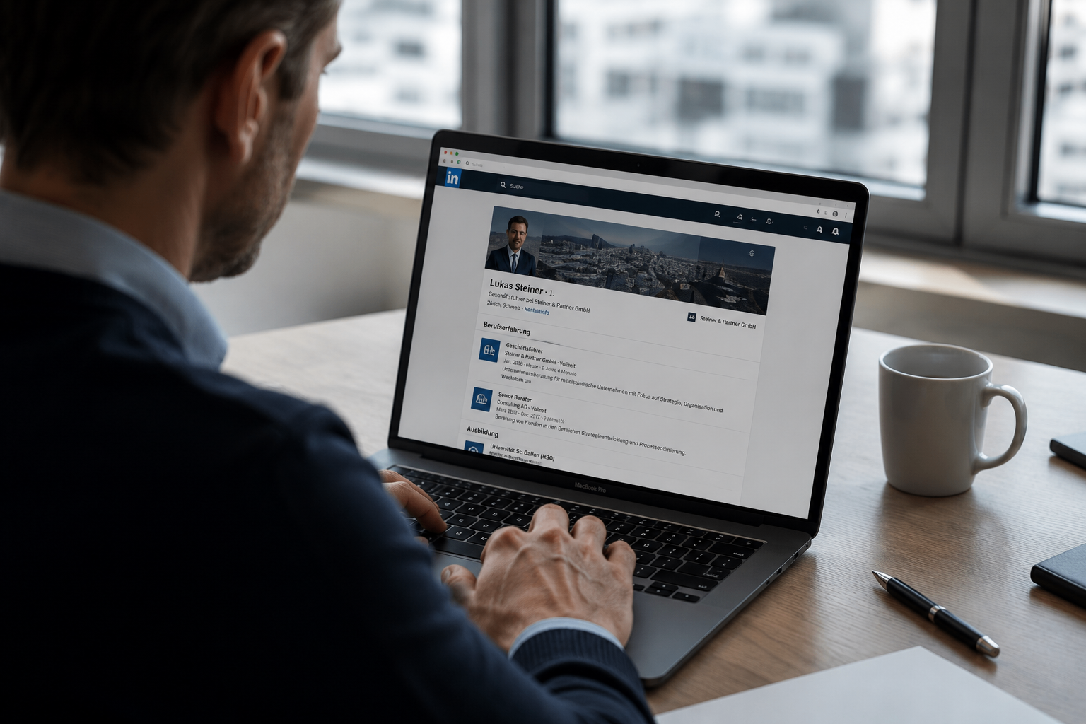 Recherche zu Kandidatenprofilen am Laptop